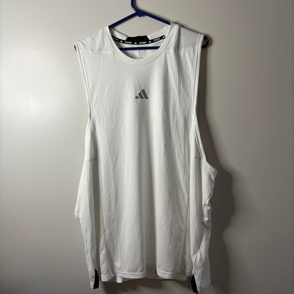 Adidas Men Tank Top Training HEAT RDY White‎ Sleeveless Athletic T-Shirt 2XL